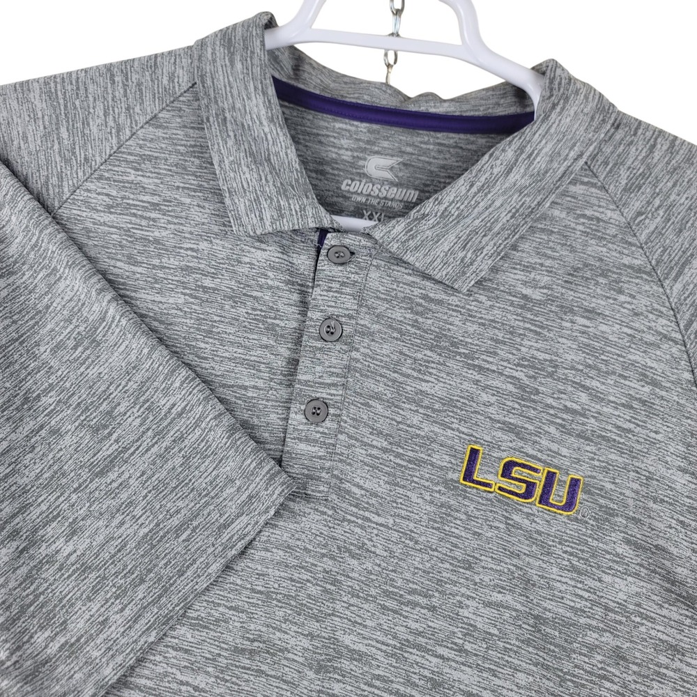 LSU Tigers Colosseum Polo Shirt Mens XXL Gray NCAA Space Dye Short Sleeve
